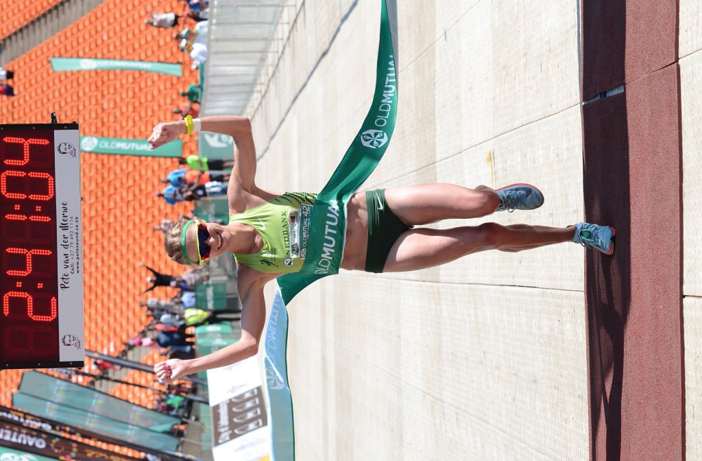 Irvette Van Zyl takes the win of the 42.2km Soweto Marathon. Photo’s courtesy of Jetline Action Photo.